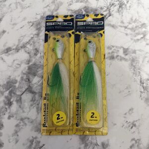 Spro SBTJC-2 2 oz Prime Bucktail Jig Large Chartreuse & White Pair Vintage NOS